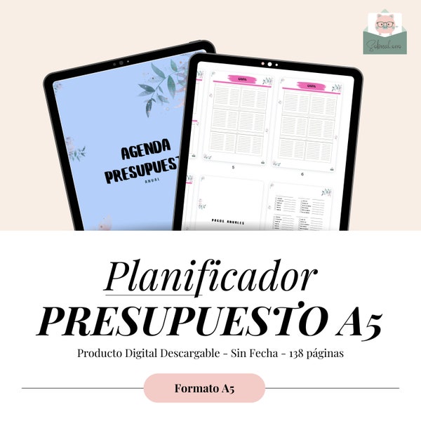 Agenda de presupuesto de SobreAhorro: Organizador de presupuesto en PDF - A5 - Descarga digital