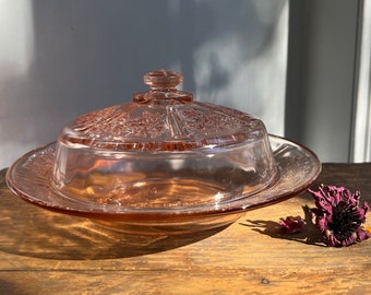 Lovely, Vintage, Federal Glass Co., Sharon Pink Butter Dish w/ Lid, Rare Find