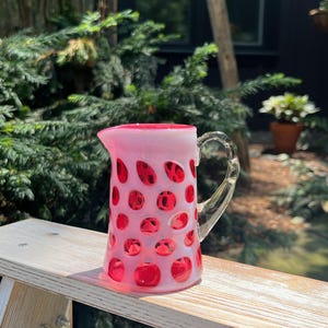 Rare, Fenton, Cranberry Opalescent Coin Dot Creamer