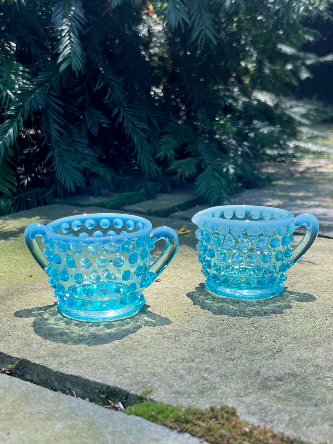 フェントン　ホブネイルオパールセント　シュガー&クリーマーとデザートグラス フェントン ホブネイルオパールセント シュガー&クリーマーと