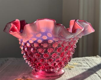 Rare Size Fenton Large Opalescent Cranberry 7 3/4” Tall Vase