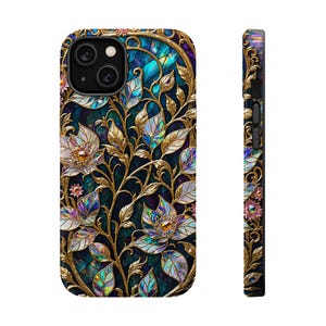 Coque de téléphone en verre teinté Waxflower et quartz céleste – Coque robuste MagSafe pour iPhone 15, 14, 13, 12 et 7