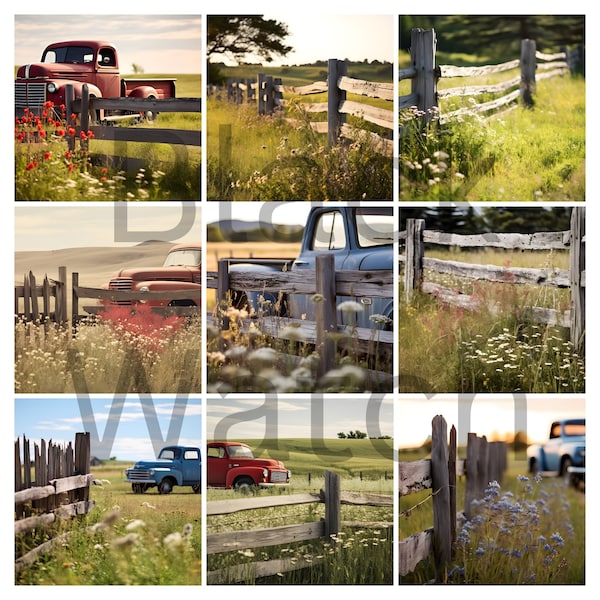 Country fence photography backdrops, photoshop overlay, studio backdrops for photographers