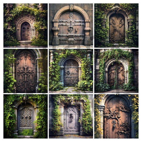 24 arrière-plans majestueux de porte de château avec Ivy - Ultra réaliste, superposition Photoshop, décors de studio pour les photographes