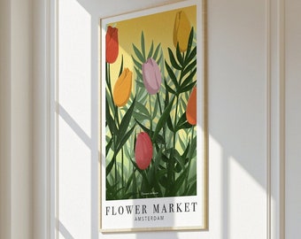 Flower market poster, Amsterdam. Print on watercolor textured paper.