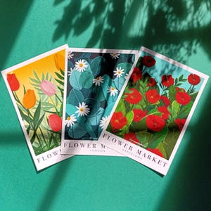 Pack de 3 Postais Ilustrados de Mercados Florais