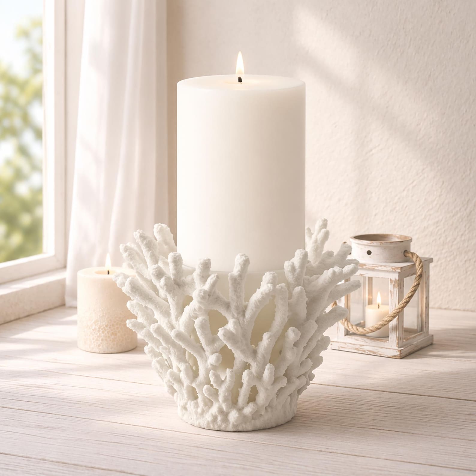 Staghorn Candle Stand  Coral 3 wick candle holder