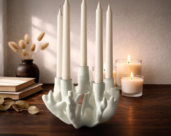 Staghorn Candelabra | White Coral Decor | 6 Arm Coral Candle Holder