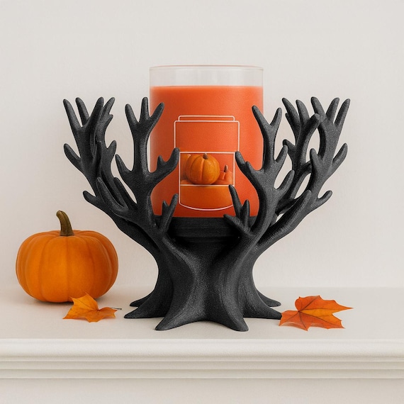 Black Antler Candle Holder: Gothic Halloween Mantel Decor