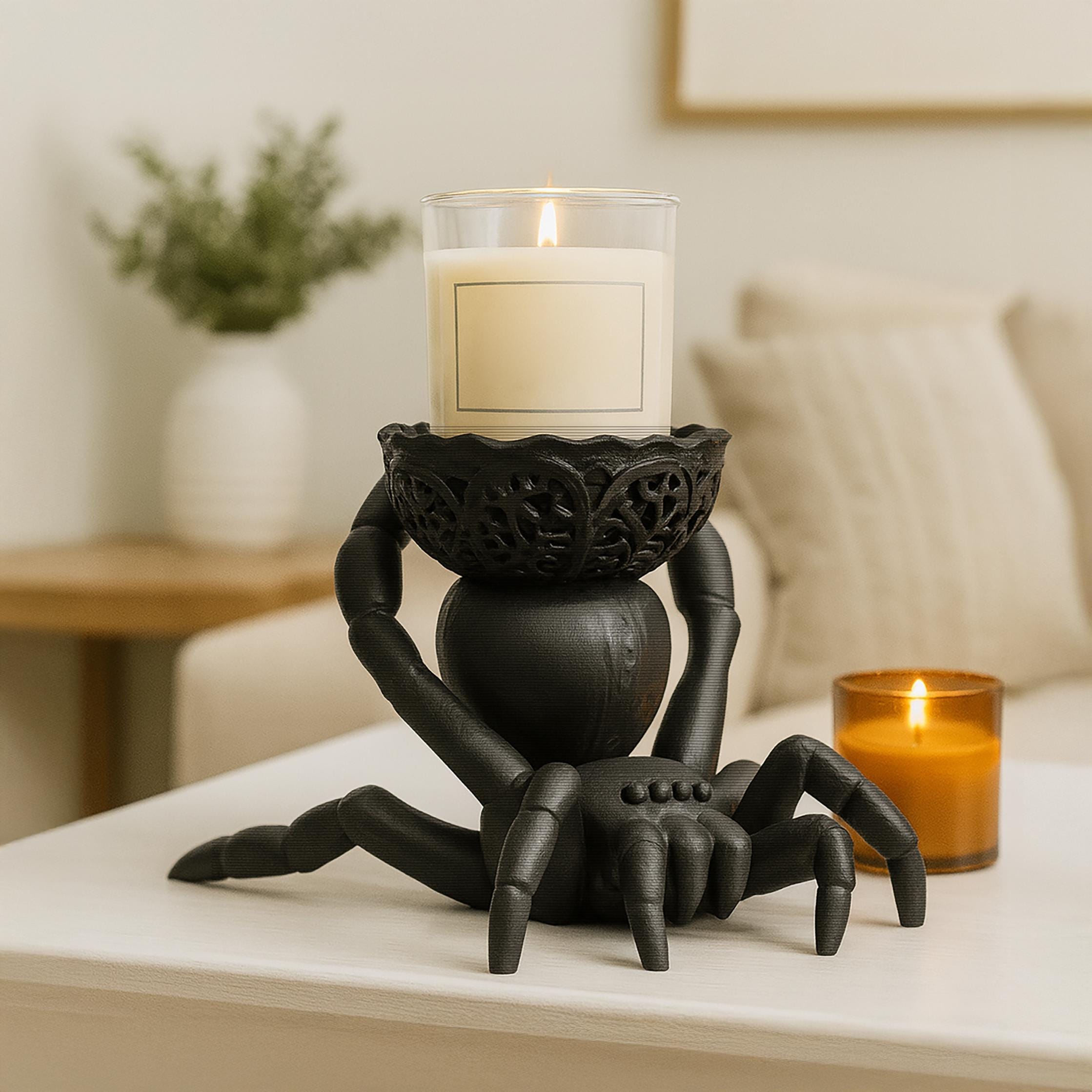 Scary Spider Candle Holder: Gothic Halloween Decor for Bath & Body