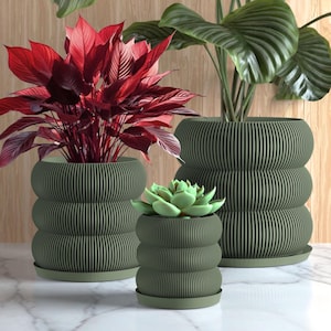 Unique Modern Indoor Planter - Minimalist House Plant Pots with Drain Tray, 4&quot;, 6&quot;, & 8&quot; Sizes for Home Decor