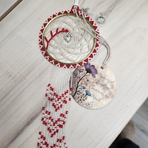 Beaded Dreamcatcher 3-Inch Red & White (Made in Canada)
