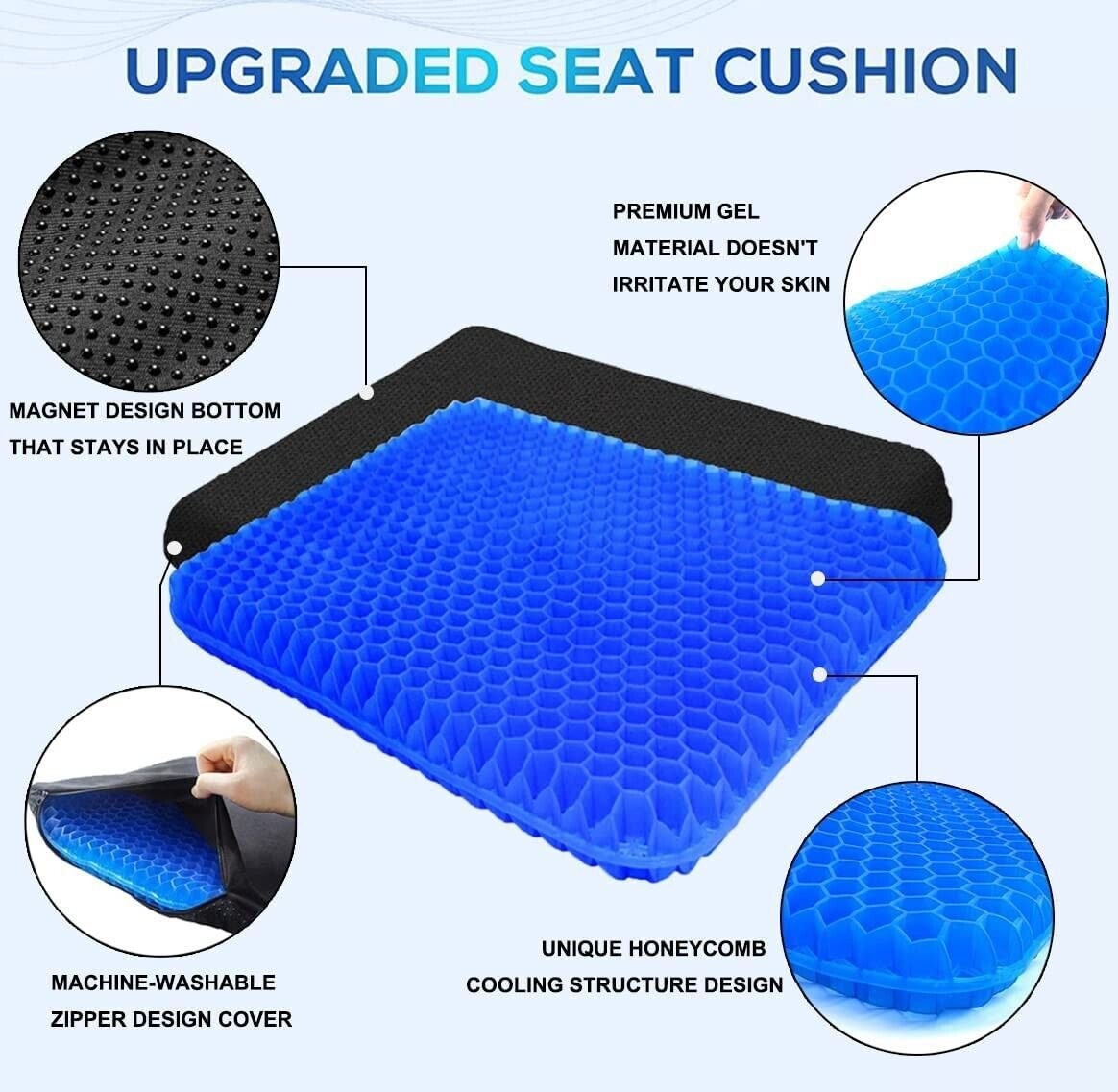 Gel Seat Cushion - 17x17 inch Extra Large Egg Seat Cushion Chair Pads with  Non-Slip Cover for Sciatica & Back Pain - Office Chair Car Seat Cushion 