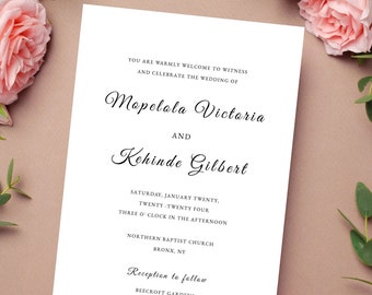 Wedding Invitation Template, Minimalist Invitation, Printable Invitation, Templett INSTANT Download, Editable PDF, Script, DIY Printable