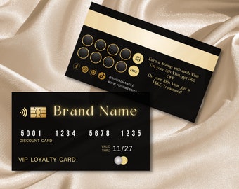 Modèle de carte de fidélité VIP noir et or (modifiable sur Canva)
