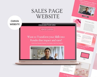 Pink Sales Page Website Template, Canva Website (Digital Download)