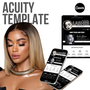 Lash Tech Acuity Scheduling Template, Lash Tech Branding, Lash Tech Website, Canva Templates, Black and White Acuity, DIY Acuity