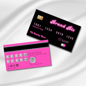 Cartão de visita de fidelidade, cartão VIP para clientes, cabeleireiro, cartão de desconto, spa, cílios, unhas, cartão de visita estilizado com cartão de crédito, preto e rosa