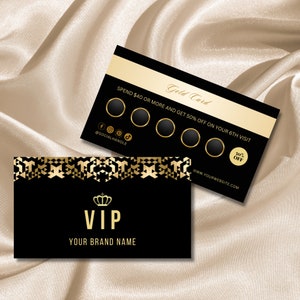 Cartão de fidelidade VIP, cartão VIP do cliente, cabeleireiro, cartão de desconto, spa, associação empresarial, cartão de recompensas, preto e dourado, cartão de beleza