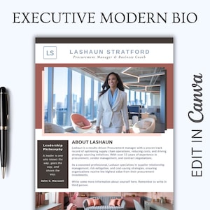 Executive Biography, Modern Bio, Canva Editable Template, Business Operations, CEO, Executive Director, Professional Bio, Resume
