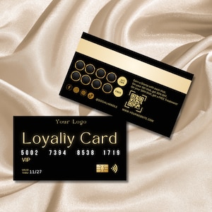 Cartão de visita de fidelidade, cartão VIP para clientes, cabeleireiro, cartão de desconto, spa, cílios, unhas, cartão de visita estilizado com cartão de crédito, preto e dourado