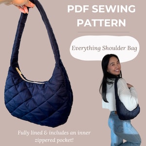 Alles Schultertasche PDF Schnittmuster | Gesteppte Kugelfisch Handtasche | Komplett gefüttert & Innentasche | Sofortiger digitaler Download