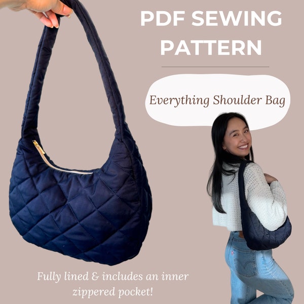 Patron de couture PDF pour sac à bandoulière | Sac à main matelassé style bouffant | Entièrement doublé et poche intérieure | Téléchargement numérique instantané