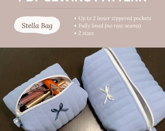 Patrón de costura para bolso Stella (PDF) / Neceser acolchado con bolsillos con cremallera