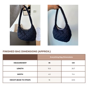 Viral COS quilted bag inspired puffer shoulder bag. The Everything Shoulder Bag is fully lined and includes an inside zippered pocket. PDF Digital sewing pattern for this DIY tote bag. Finished bag measurements. Medium sized bag. Oversized