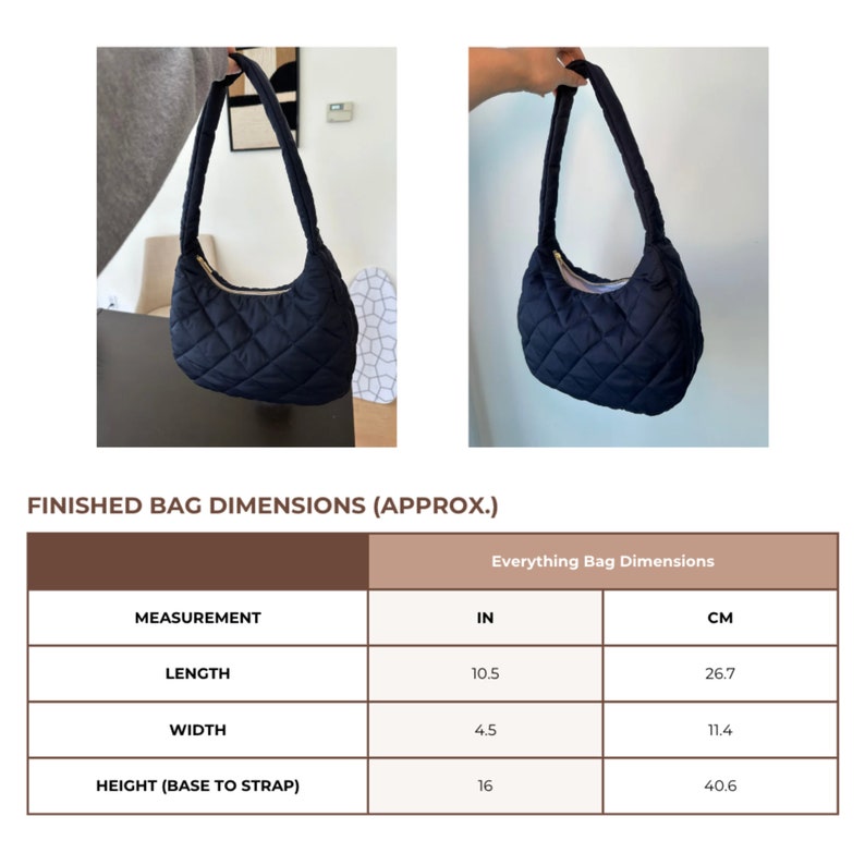 Viral COS quilted bag inspired puffer shoulder bag. The Everything Shoulder Bag is fully lined and includes an inside zippered pocket. PDF Digital sewing pattern for this DIY tote bag. Finished bag measurements. Medium sized bag. Oversized