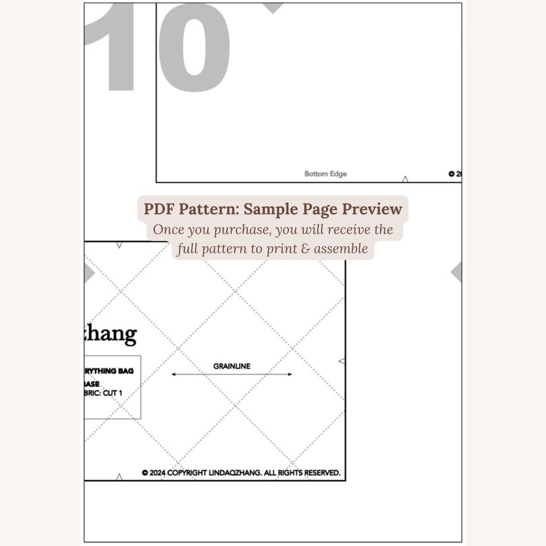 PDF sewing pattern. Digital pattern. Sample page preview.