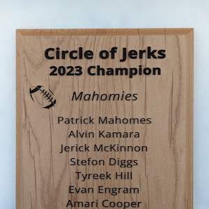 Fantasy Football Basketball Hockey Baseball Championship Lineup Plaque Laser Engrave Wood Little League Trophy