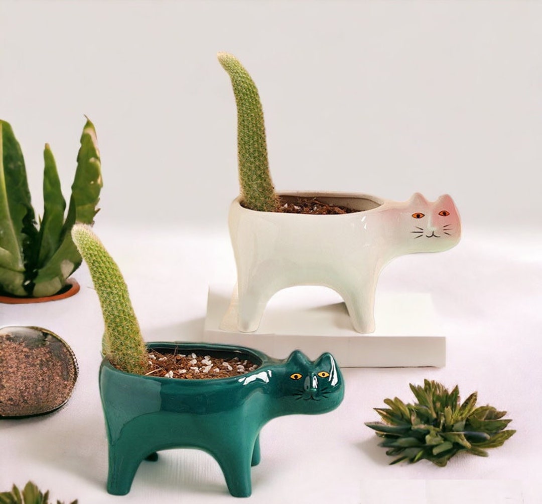 Ceramic Cat Flower Pots Housewarming Gift Cat Sculpture Etsy