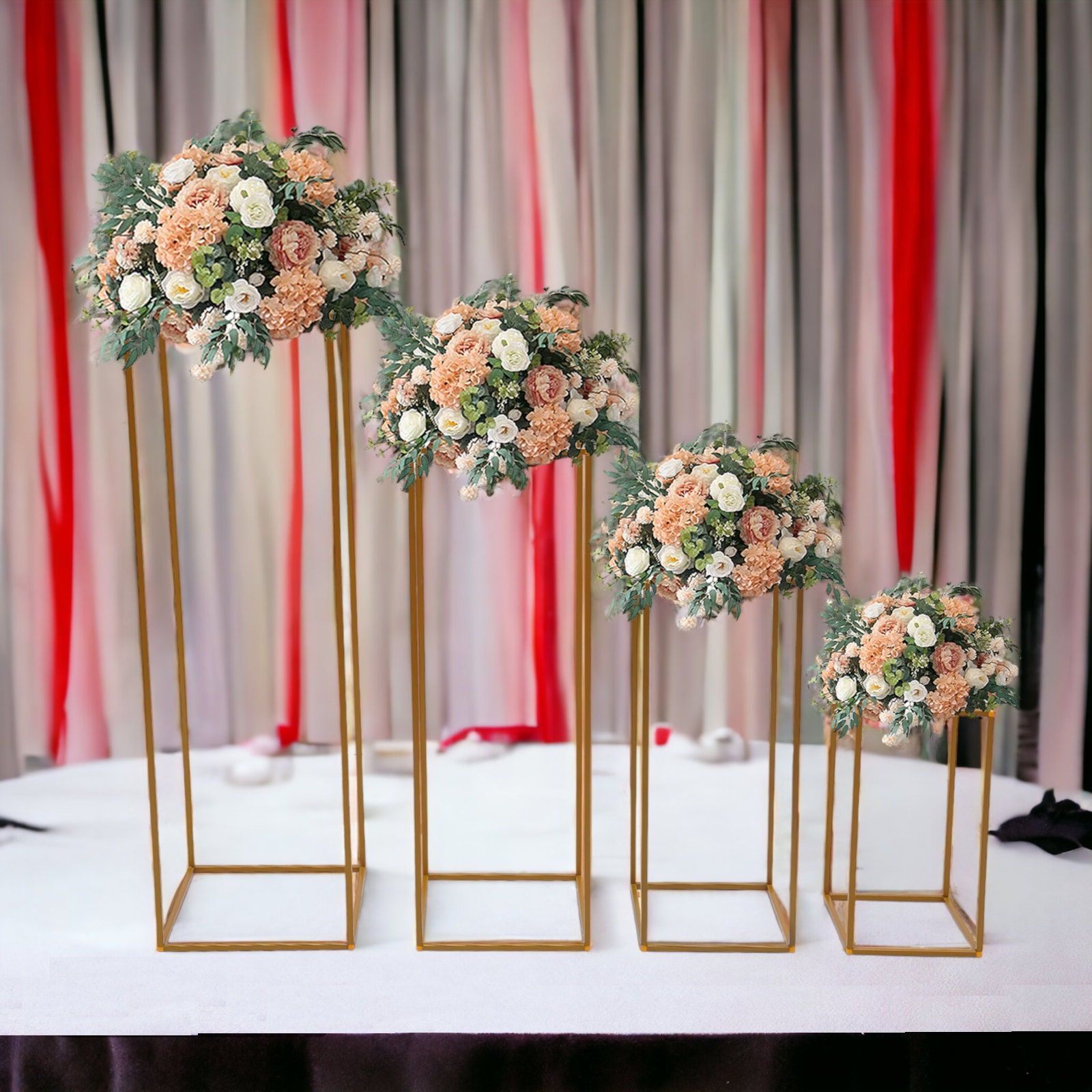 Set of 2 Wedding Metal Flower Feather Ball Floral Stand/Pillar Flower  Holder USA