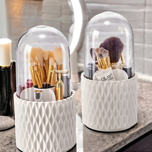 Makeup Brush Holder with Lid，Portable Cosmetic Storage Box, Brush Organizer  Case with Dustproof Cover for Bedroom Vanity Bathroom Cabinet Travel