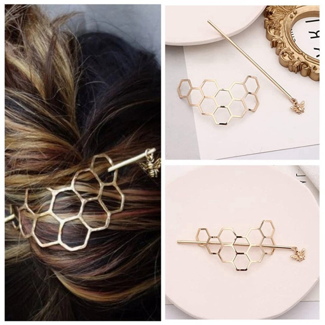 Large Metal Handmade Hair Bun, Slide Pin With Dangling Bee