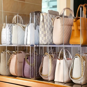 Detachable Hanging Handbag Purse Organizer for Closet, Purse Bag Storage  Holder for Wardrobe Closet with 4 Shelves Space Saving Purse Organizers  System,Beige 