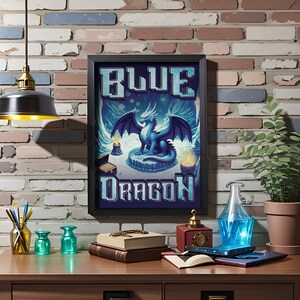 Blue Dragon Poster - Tabletop Games Room Digital Download Print - DnD Wall Art - Nerdy Poster - RPG Decor - Instant Downloadable Print!