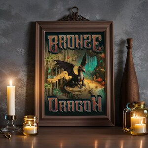 Ancient Bronze Dragon Poster - Tabletop Games Room Digital Download Print - DnD Wall Art, Nerdy Poster RPG Decor, Instant Downloadable Print