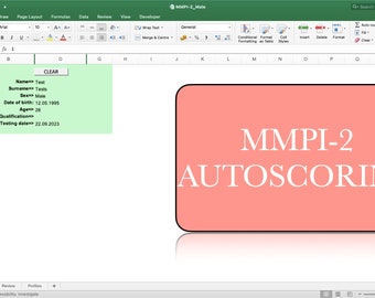 MMPI-2 Autoscoring Template (Minnesota Multiphasic Personality Inventory-2) in Excel