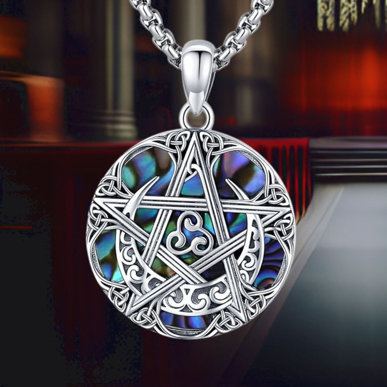 Sterling Silver Witches Knot Moon Phase Pentacle Pendant - Protection Symbol Jewelry - View #3
