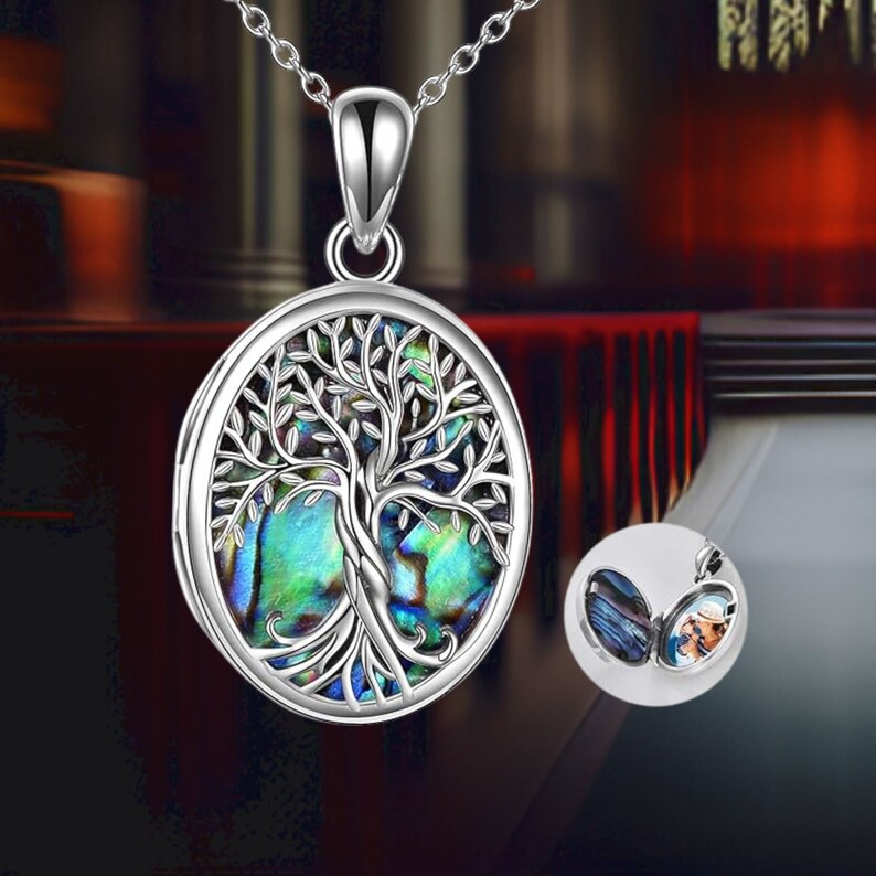 DAOCHONG Tree Of Life Photo Locket Necklace That Holds 2 Pictures S925