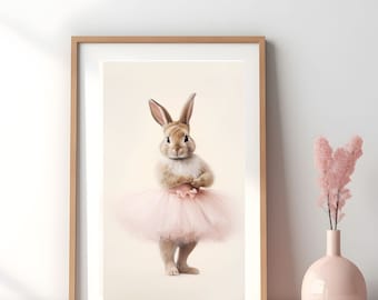 Ballerina Hase Aquarell Druck, rosa Tutu, Kinderzimmer Wandkunst (Digitaler Download)