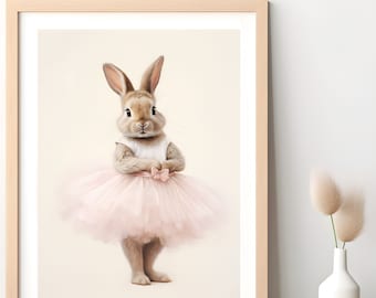 Ballerina Hase Druck, rosa Tutu, Kinderzimmer Wandkunst (Digitaler Download)