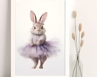 Ballerina Bunny Print, violettes Tutu, Kinderzimmer Wandkunst (Digitaler Download)