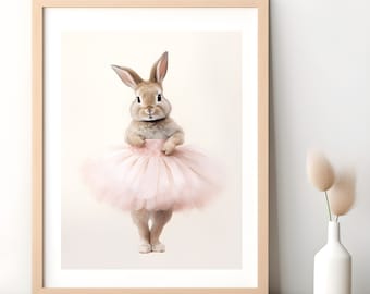 Ballerina Hase Druck, rosa Tutu, Kinderzimmer Wandkunst (Digitaler Download)