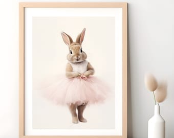 Ballerina Hase Druck, rosa Tutu, Kinderzimmer Wandkunst (Digitaler Download)
