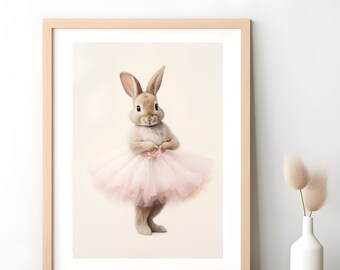 Ballerina Hase Aquarell Druck, rosa Ballettröckchen Kinderzimmer Kunst (Digitaler Download)
