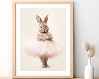 Ballerina Hase Druck, rosa Tutu, Kinderzimmer Wandkunst (Digitaler Download)