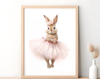 Ballerina Hase Druck, rosa Tutu, Kinderzimmer Wandkunst (Digitaler Download)